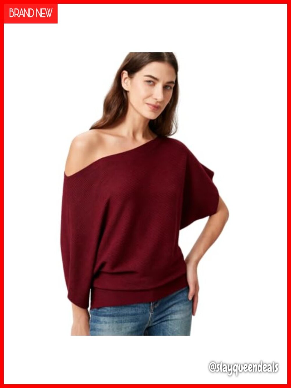 Off Shoulder Sweater Batwing Dolman Short Sleeve Knit Pullover Top